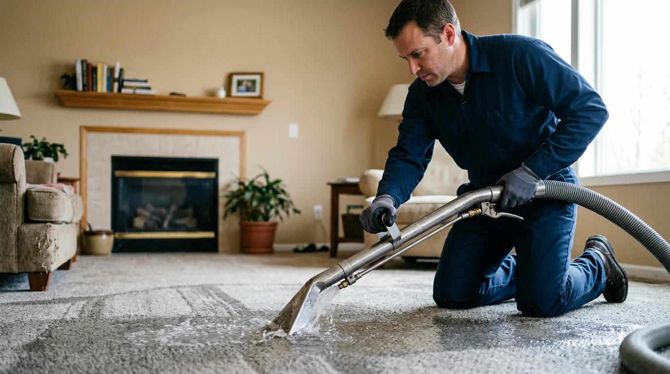 Water damage restoration technician working near Colchester, IL